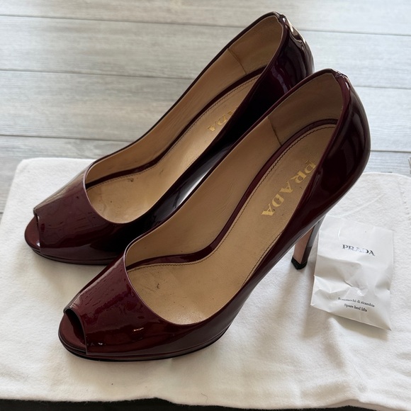 Prada Shoes - PRADA BURGUNDY HEELS